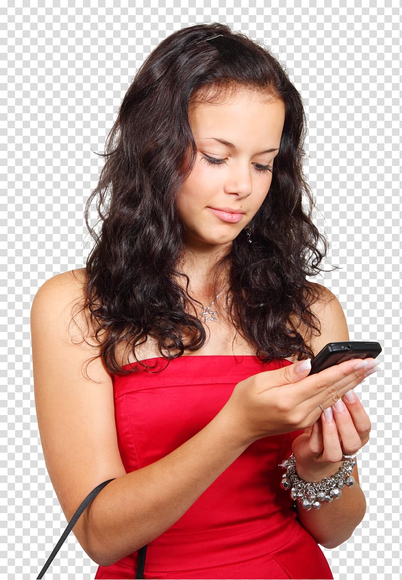 woman holding smartphone, Smartphone Text messaging , Young Woman Texting with a Smartphone transparent background PNG clipart