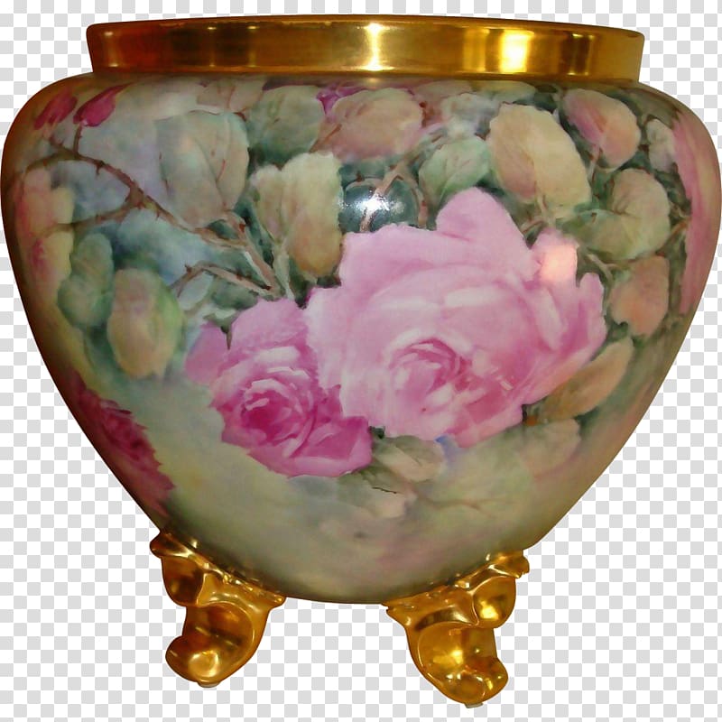 Limoges Rose Vase Jardiniere Porcelain, rose transparent background PNG clipart