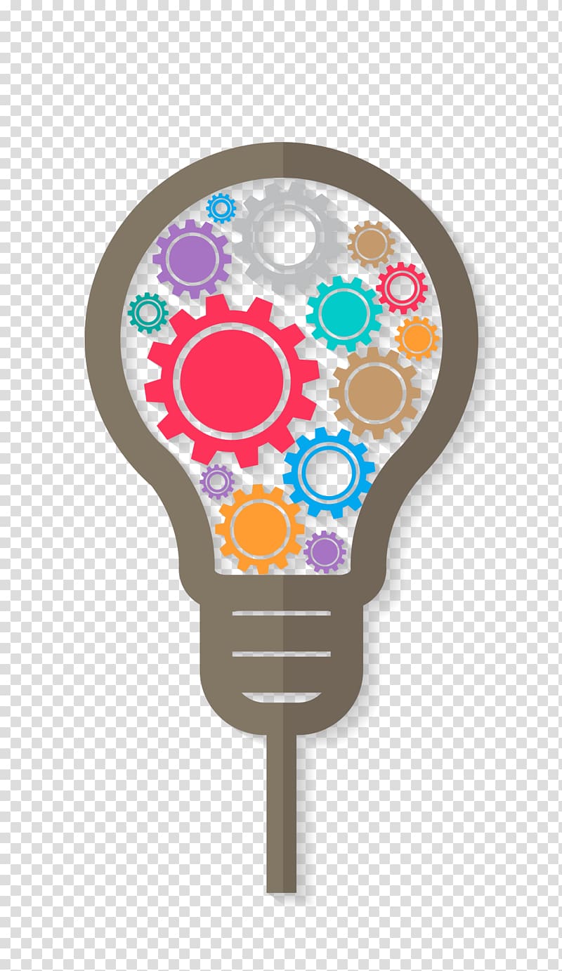 multicolored bulb art, Incandescent light bulb Idea Lamp, Bulb gear transparent background PNG clipart