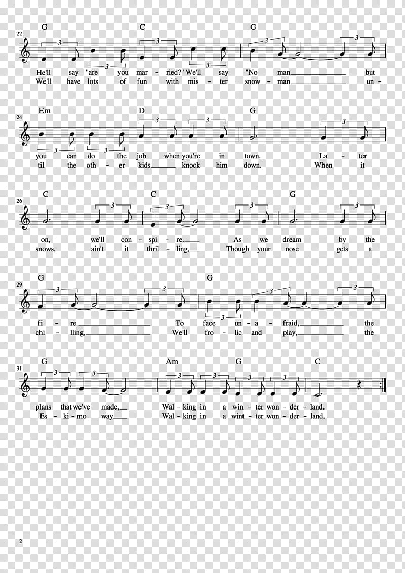 Winter Wonderland Sheet Music Chord Lead sheet, sheet music transparent background PNG clipart