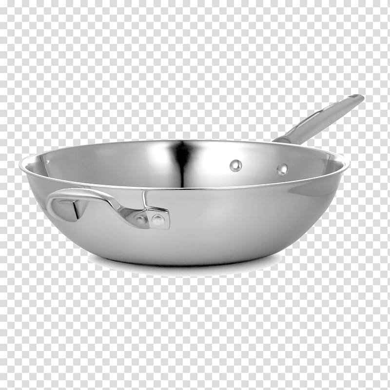 round gray stainless steel wok, Frying pan Non-stick surface pot Cookware and bakeware Stainless steel, With non-stick frying pan transparent background PNG clipart