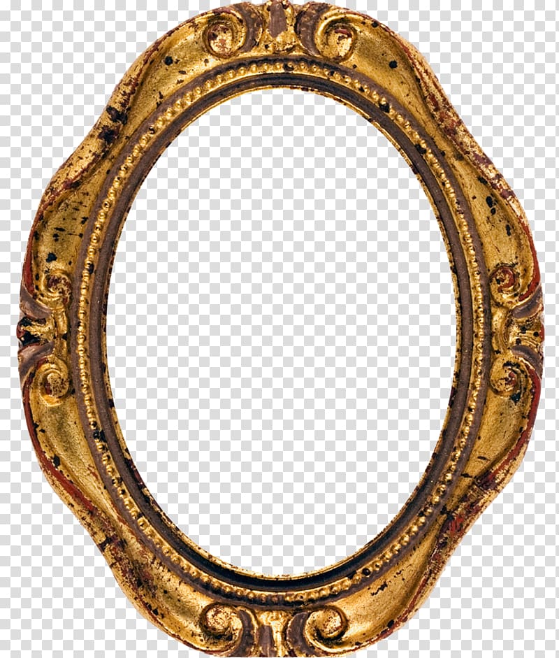 brown wooden frame, frame Oval Antique, European mirror transparent background PNG clipart