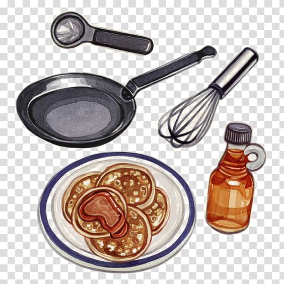 Pancake Waffle Frying pan Illustration, Hand-painted kitchen transparent background PNG clipart