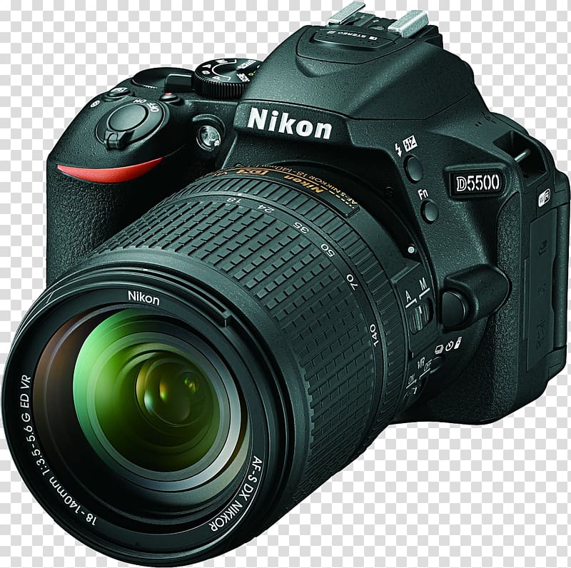 Nikon D5500 AF-S DX Nikkor 18-140mm f/3.5-5.6G ED VR Nikon D3400 Nikon D5600 Nikon DX format, Camera transparent background PNG clipart