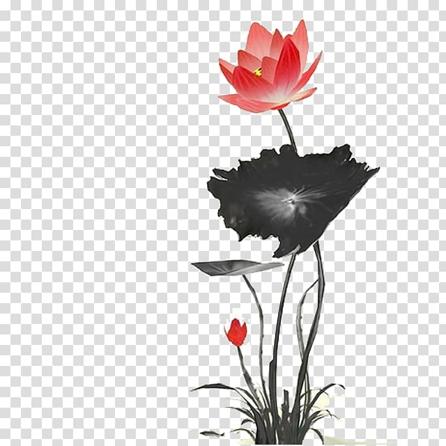 Ink wash painting Chinoiserie, Lotus transparent background PNG clipart