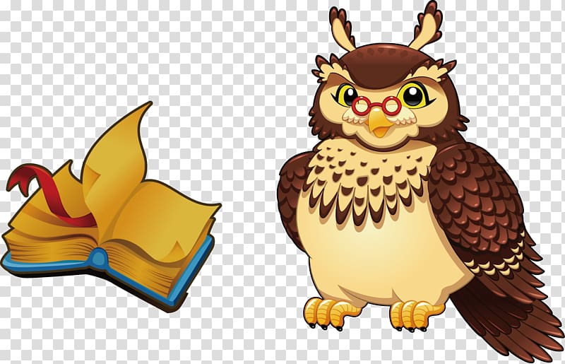 Owl Cartoon Animal Illustration, painted cat Avatar and books transparent background PNG clipart