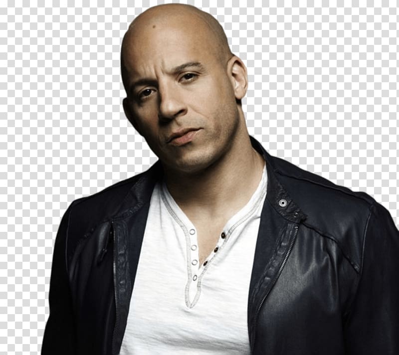 Vin Diesel wearing black leather jacket and white under shirt, Leather Jacket Vin Diesel transparent background PNG clipart