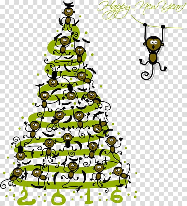 Monkey Christmas tree Greeting card, Creative Christmas tree transparent background PNG clipart
