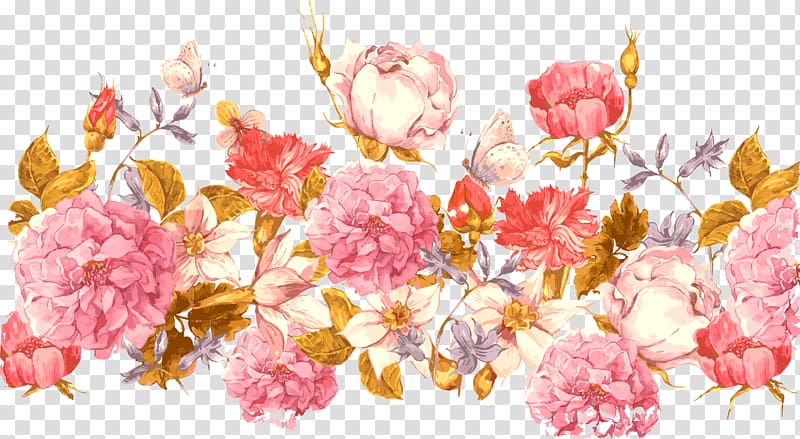 pink and brown flowers, Birthday cake Wish Cousin Greeting card, Elegant red flowers material transparent background PNG clipart