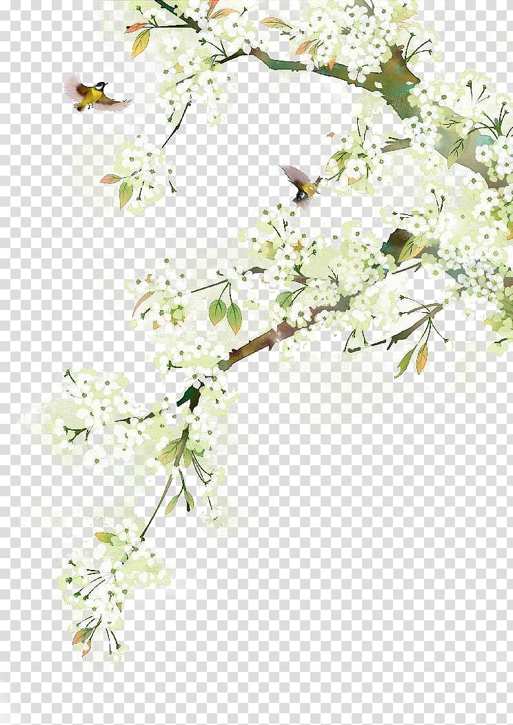 Watercolor painting Ink wash painting Chinoiserie Illustration, Antiquity beautiful watercolor illustration, white flowers painting transparent background PNG clipart