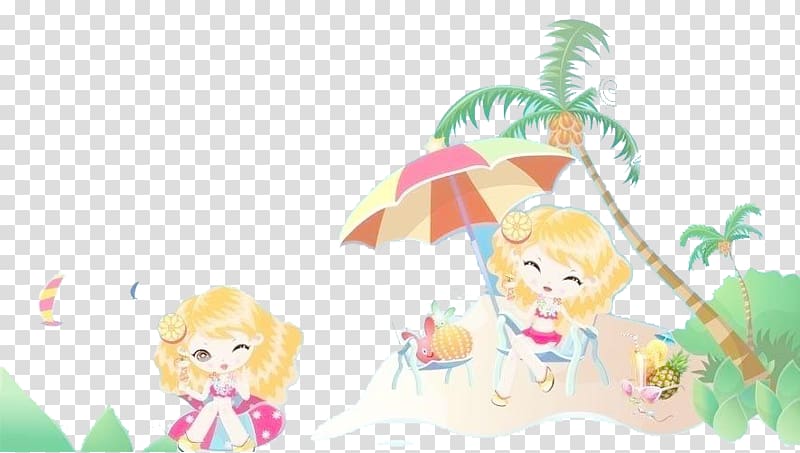 Chromatic Souls Cartoon Avatar, The little girl sitting on the beach transparent background PNG clipart