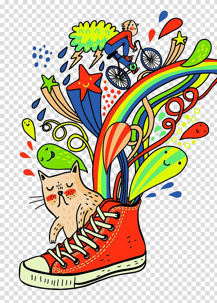 T-shirt Cartoon Shoe Converse, Free to pull the material will also be sprayed rainbow shoes transparent background PNG clipart