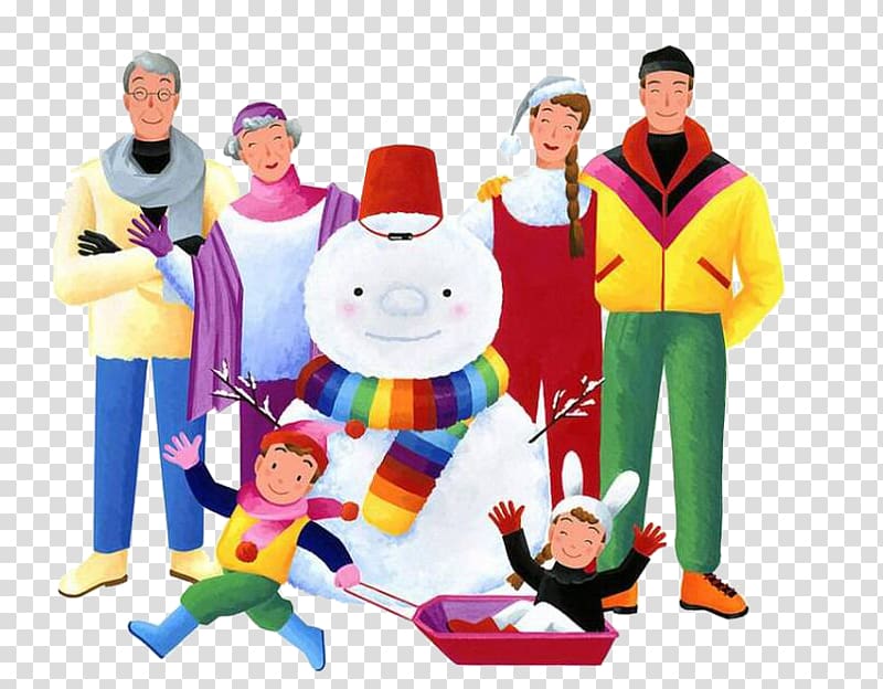 Winter Snowman Family Illustration, family transparent background PNG clipart