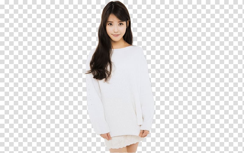 woman wearing white crew-neck long-sleeved shirt, IU White Sweater transparent background PNG clipart