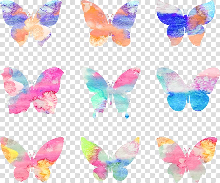 nine assorted-color butterflies art, Butterfly Watercolor painting, Butterfly transparent background PNG clipart