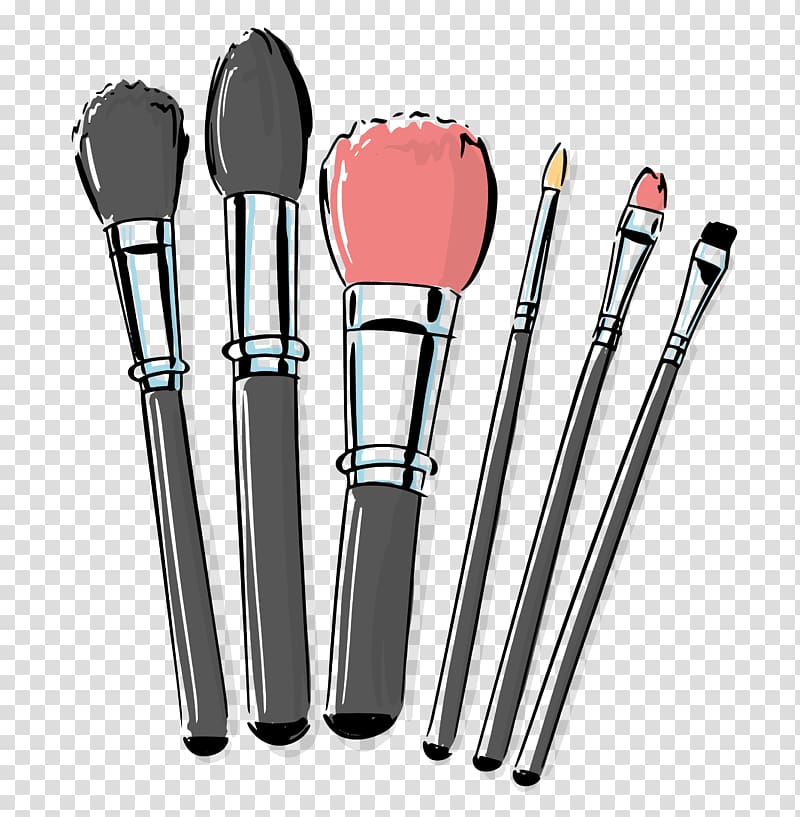 six gray paintbrush illustration, Makeup brush Cosmetics Make-up, Hand-painted makeup brush transparent background PNG clipart