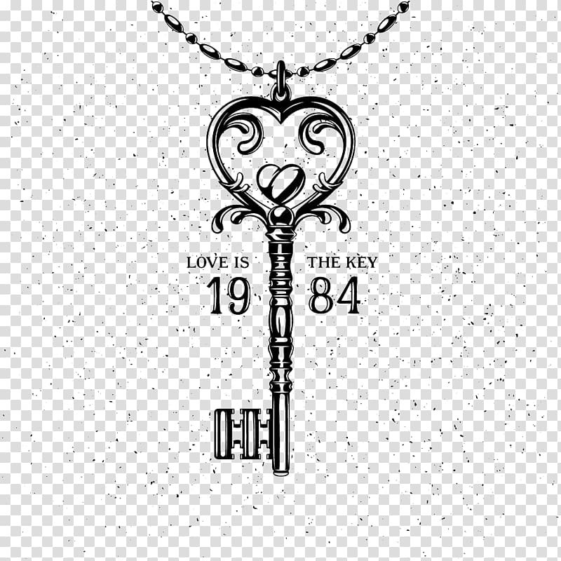 Key Valentines Day Heart Illustration, Key Necklace transparent background PNG clipart