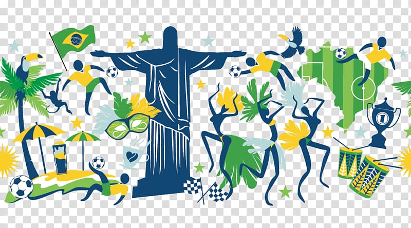 Brazilian Carnival 2016 Summer Olympics Illustration, Brazil Rio Olympics decorative elements transparent background PNG clipart