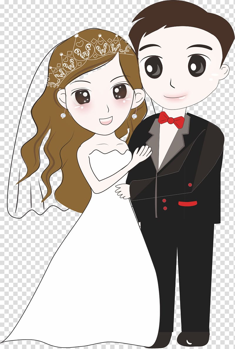 wedding couple illustration, Bridegroom Wedding Cartoon, Cartoon bride and groom transparent background PNG clipart
