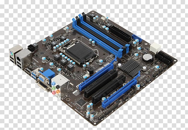 MSI B75MA-G43, motherboard, micro ATX, LGA1155 Socket, B75, LGA1155 Socket Intel Central processing unit LGA 1155, LGA 1155 transparent background PNG clipart
