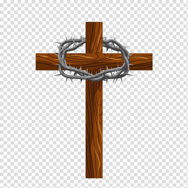 brown cross , Crucifixion of Jesus Crown of thorns Christianity Jesus, King of the Jews, Cartoon bound Jesus cross rattan transparent background PNG clipart