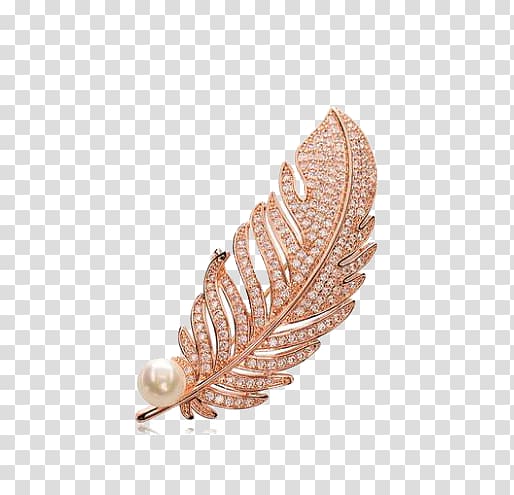 Feather , Golden feather brooch transparent background PNG clipart