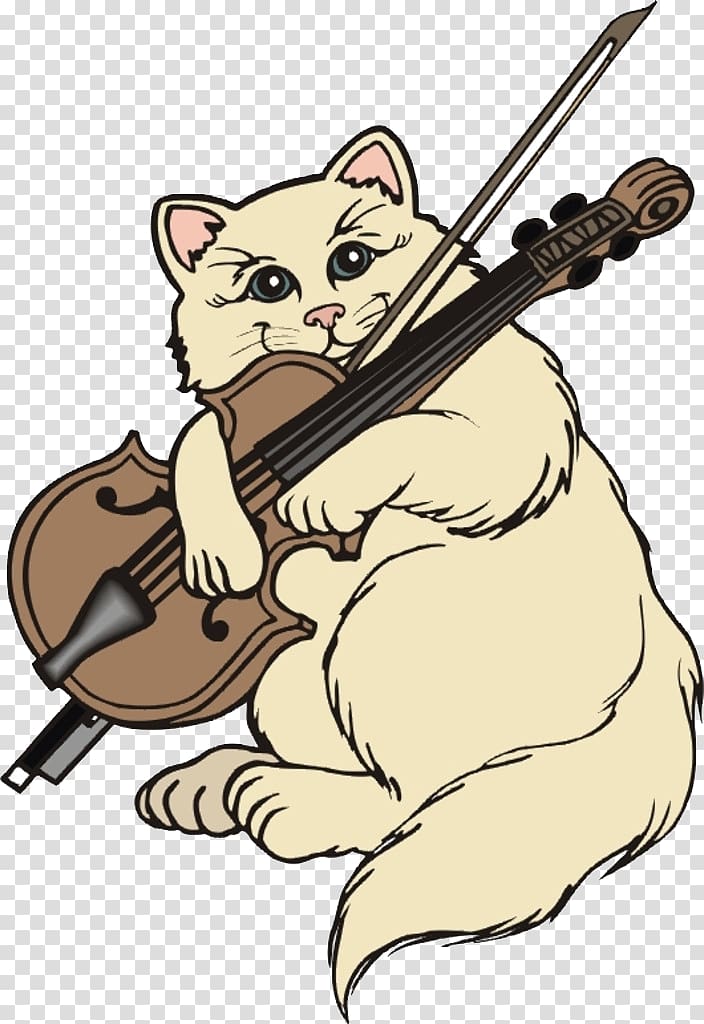 Cat Violin Animation Bow, Yellow cat transparent background PNG clipart