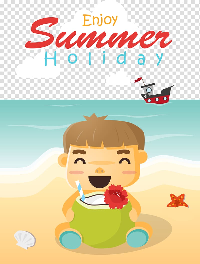 Vacation Beach Summer Illustration, Happy summer child creative transparent background PNG clipart
