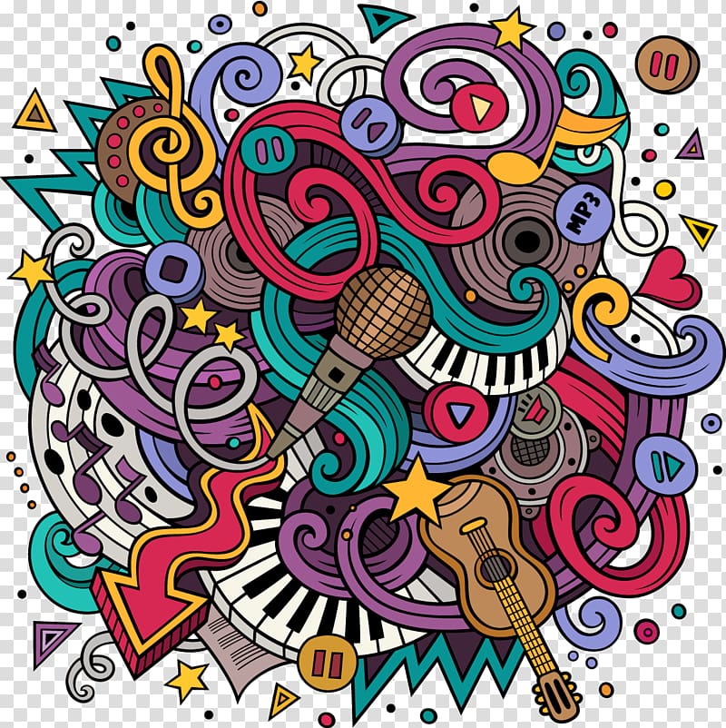 multicolored microphone and guitar , Jazz xe0 Toulon Drawing Illustration, The effect of musical elements transparent background PNG clipart