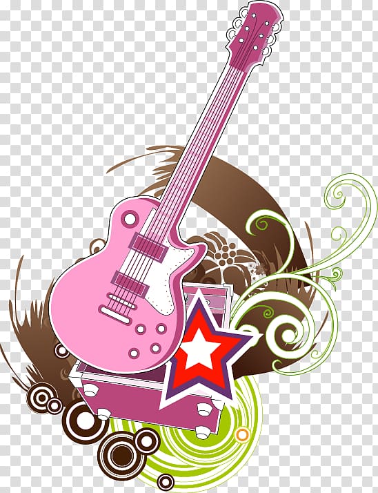 Electric guitar Five-pointed star Illustration, Abstract pink guitar five-pointed star pattern transparent background PNG clipart