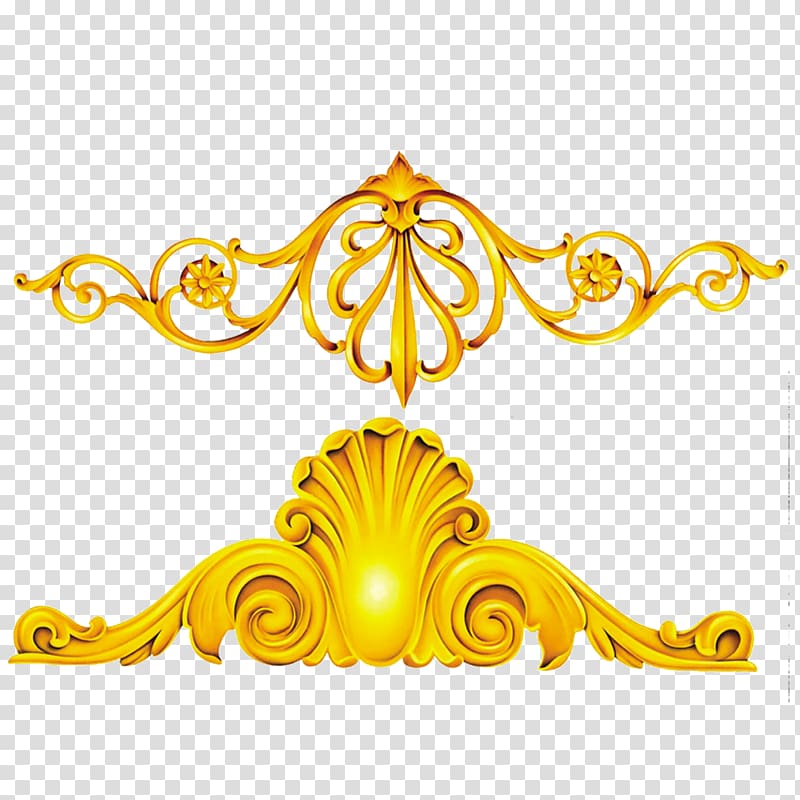 yellow carving illustration, Gold, Gold frame decorative patterns material transparent background PNG clipart