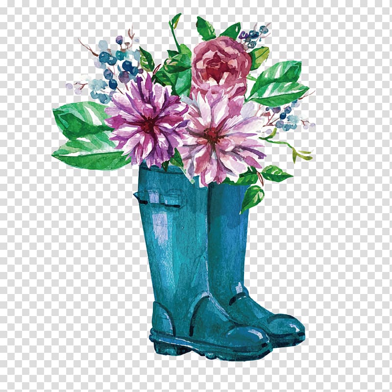 red flowers in blue boots painting, Nanaimo Our Lady\'s School Glemham Hall Terenure Message, rain boots flowers transparent background PNG clipart