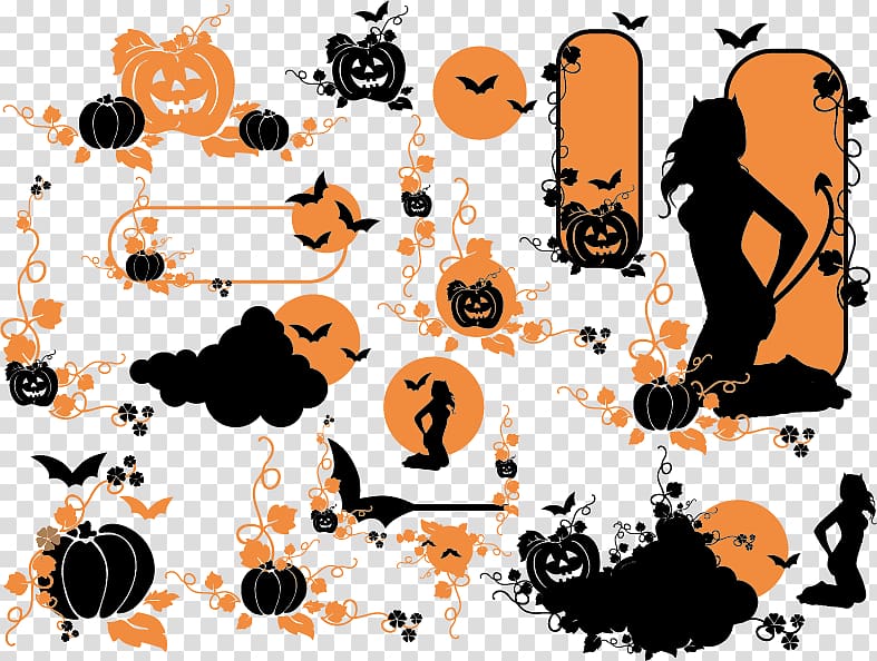Halloween Pumpkin Ghost Silhouette Vine, Creative Halloween pumpkin transparent background PNG clipart