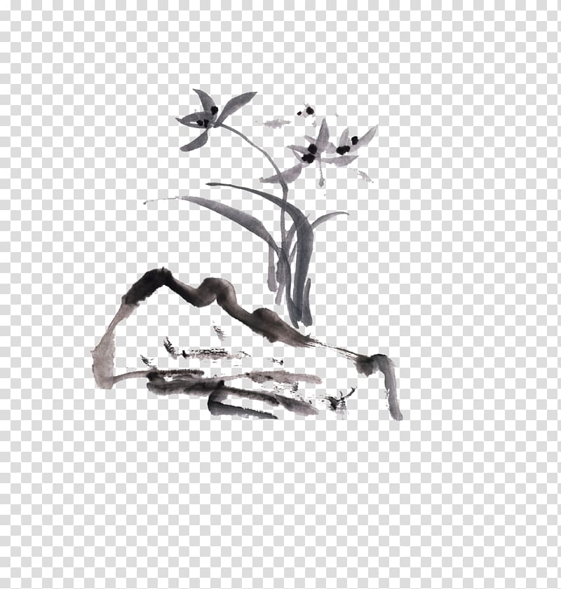 Ink wash painting Orchids Shan shui Inkstick Chinese painting, Ink Bamboo transparent background PNG clipart