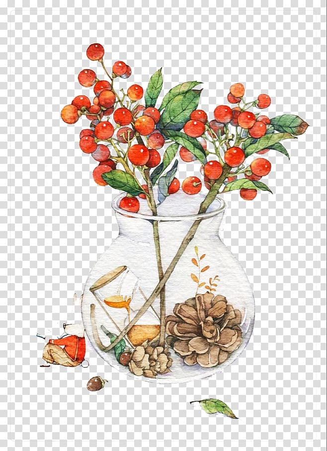 red flowers in vase , Watercolor painting Drawing Vase Illustration, vase transparent background PNG clipart
