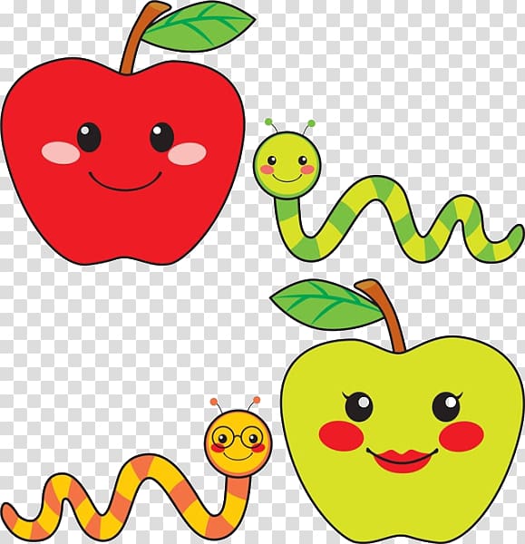 Caramel apple Worm Drawing Illustration, Cartoon apple bugs transparent background PNG clipart