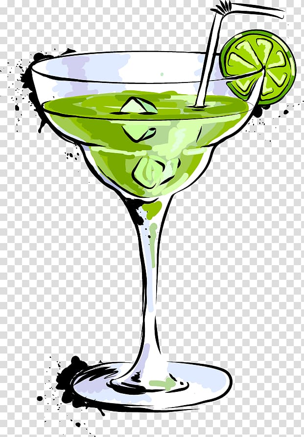 margarita glass filled with green beverage and fruit slice, Cocktail Margarita Martini Drink, Cartoon food drink bar cocktail transparent background PNG clipart