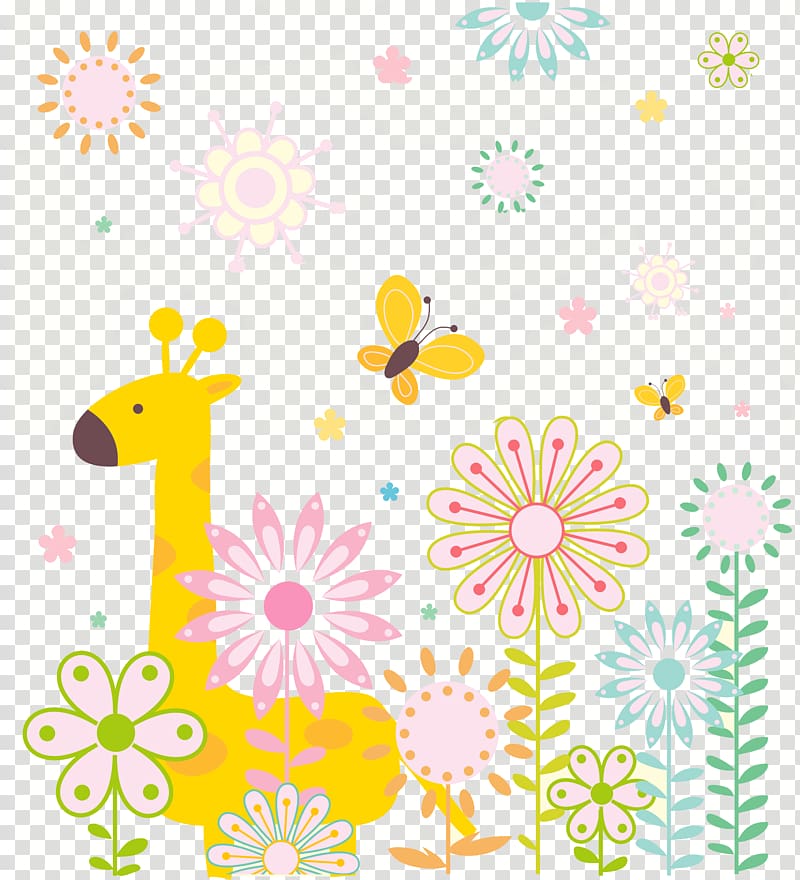 giraffe behind plants and flowers , Giraffe Cartoon Illustration, Cute cartoon giraffe background transparent background PNG clipart