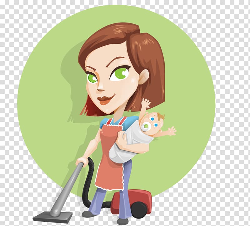 Housewife, Hand-painted cartoon housewife holding a child transparent background PNG clipart