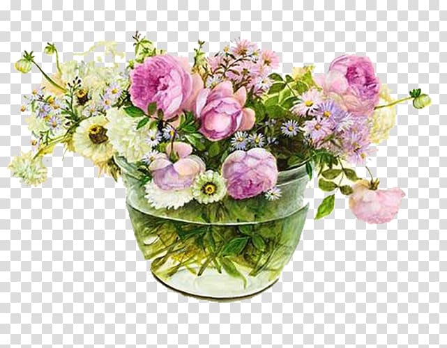 Garden roses Vase Flower bouquet Watercolor painting, flower in the vase transparent background PNG clipart