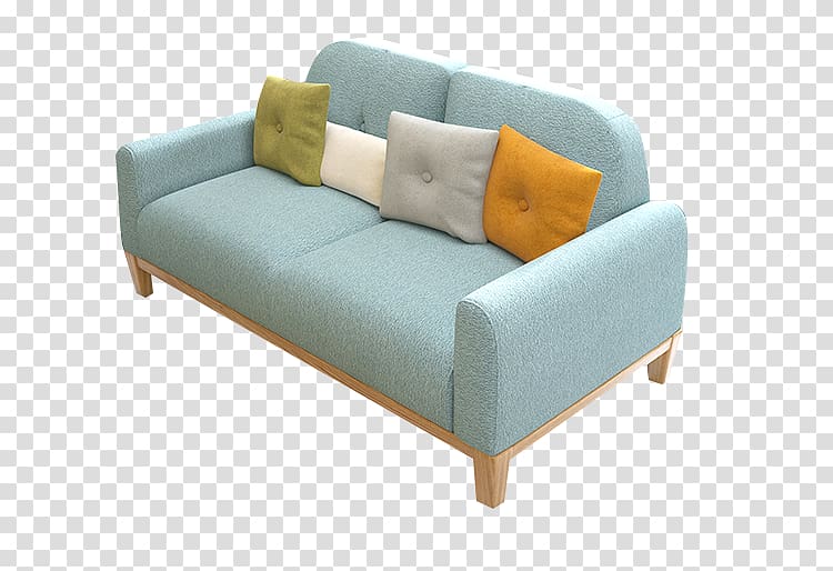 Sofa bed Nightstand Table Couch, Blue personality three people sofa transparent background PNG clipart