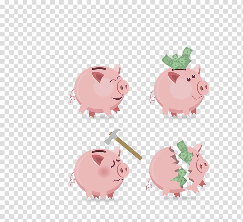 Piggy bank Euclidean , red four cartoon piggy bank transparent background PNG clipart