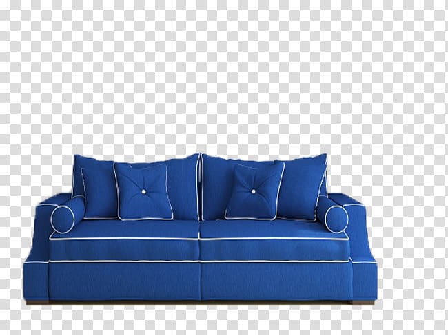 Sofa bed Comfort Couch, Big blue sofa material transparent background PNG clipart