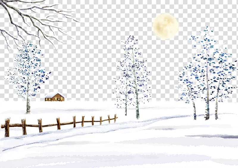 Daxue Snow Winter Cartoon, Snow fences and trees transparent background PNG clipart