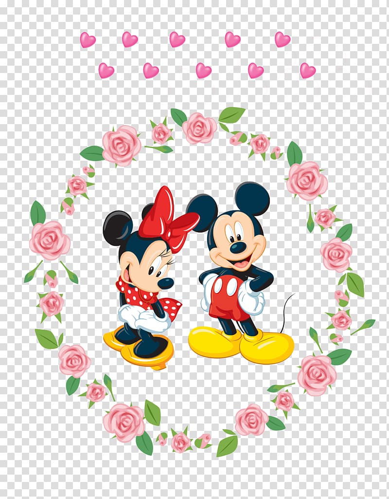 Mickey and Minnie Mouse with flowers graphic art, Mickey Mouse Minnie Mouse, Sliding door Mickey transparent background PNG clipart