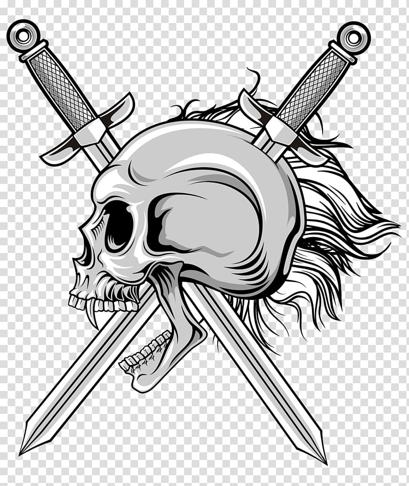 Sword Drawing Skull Illustration, knife and fork transparent background PNG clipart