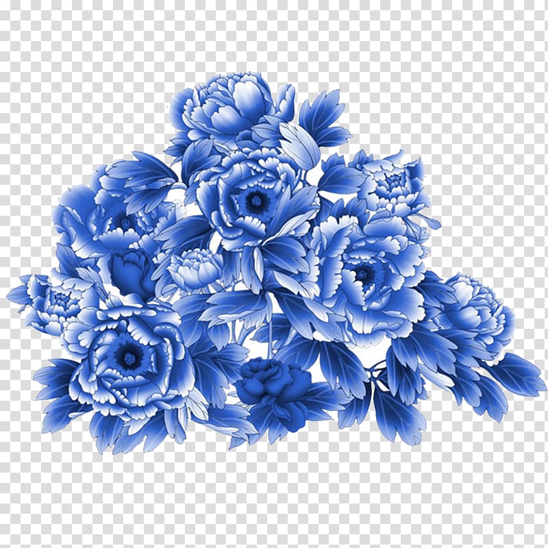 Moutan peony Blue and white pottery Illustration, Peony transparent background PNG clipart