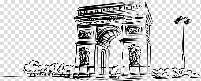sketch of architectural structure, Arc de Triomphe Arch of Triumph Architecture Monument, Hand-painted city building transparent background PNG clipart