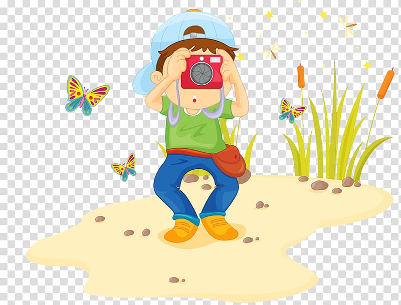 School Excursion Illustration, Cartoon illustration camera focus shooting transparent background PNG clipart