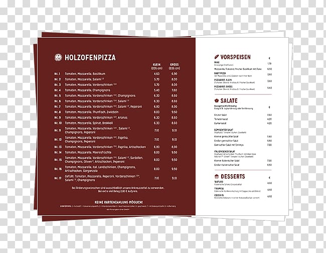 Menu Neapolitan pizza Hansls Holzofenpizzeria Restaurant, shrimps transparent background PNG clipart